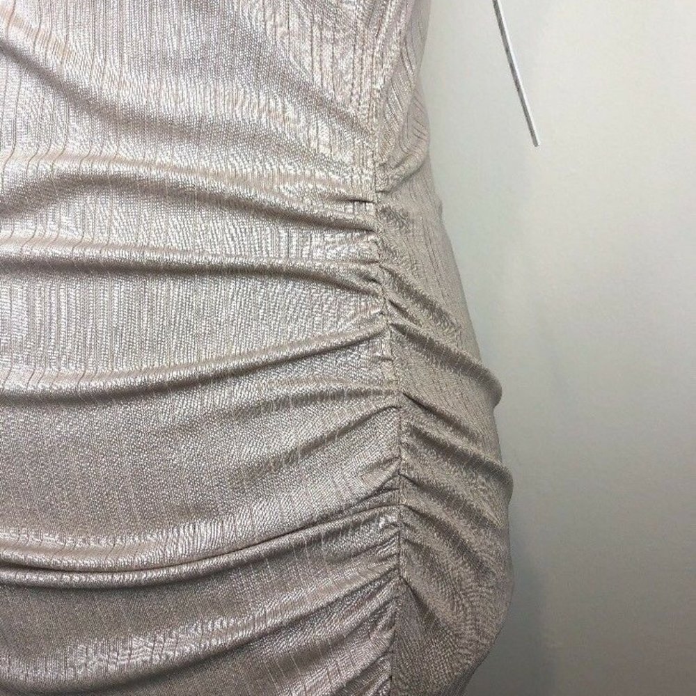 Design Lab Womens Size S Gold Champagne V-Neck Ruched Sleeveless Dress NWT - Picture 5 of 8